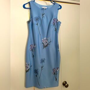 Calvin Klein blue mini dress. Embroidered flowers. Size 2.